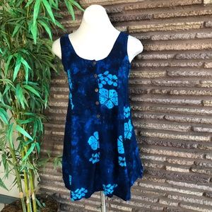 Vintage Hawaiian Blue Floral Mini Dress Swim Cover Up Small